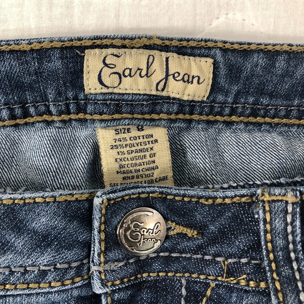 Earl Jean Jeans Women's Size 8 Denim Straight Embellished Bling Y2K Western Glam - Picture 2 of 12